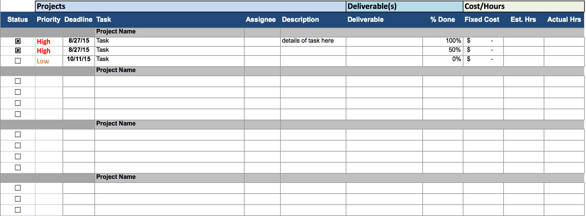 Simple Project Tracking Template Excel